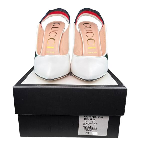 Gucci Sylvie Web Stripe Slingback Pumps White EU 38.5 US 8.5 - Picture 11 of 12